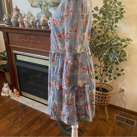 Kori America • Boutique Blue Floral Bell Sleeve Boho Prairie Dress • Size M NWT - Picture 4 of 9